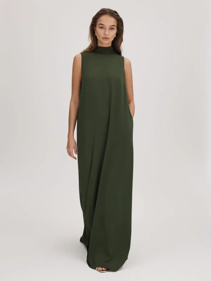 Women Reiss Brands High Neck Maxi Dress Khaki