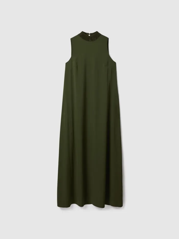 Women Reiss Brands High Neck Maxi Dress Khaki