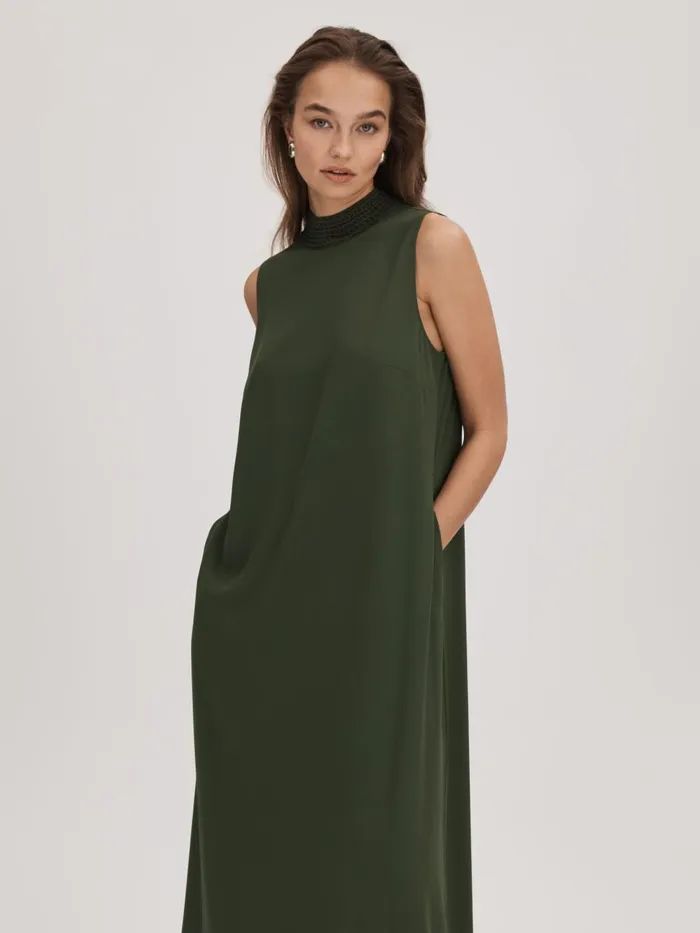 Women Reiss Brands High Neck Maxi Dress Khaki