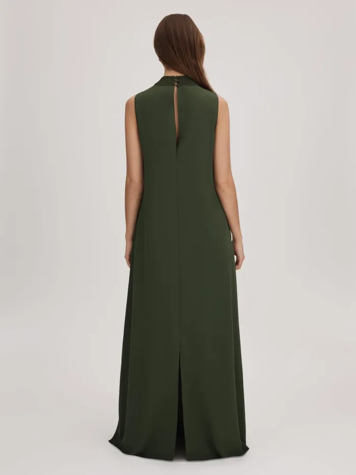 Women Reiss Brands High Neck Maxi Dress Khaki