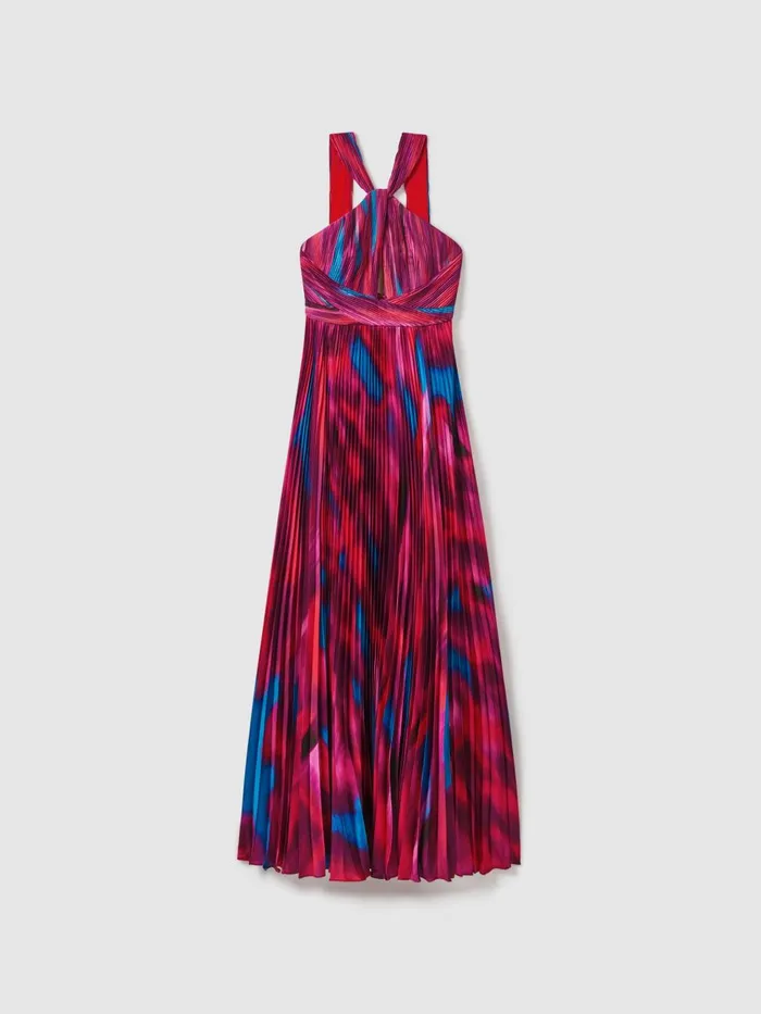 Women Reiss Brands Pleated Halter Neck Maxi Dress Fire Ice
