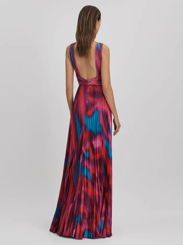 Women Reiss Brands Pleated Halter Neck Maxi Dress Fire Ice