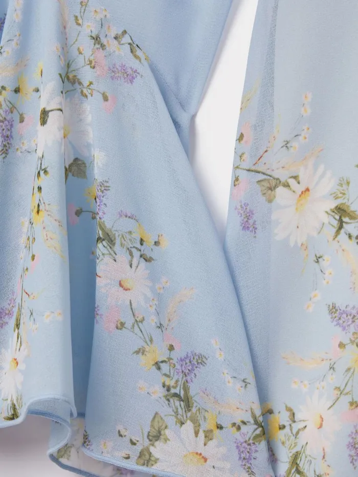 Women Reiss Brands Printed Fluted Sleeve Mini Dress Pale Blue