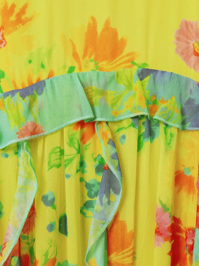 Women Reiss Brands Printed Ruffle Midi Dress Lime