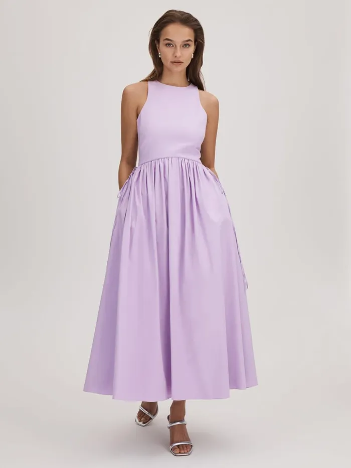 Women Reiss Brands Side Tie Midi Dress Lilac