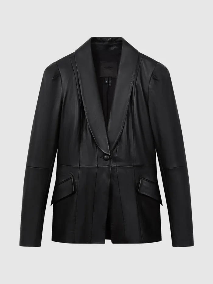 Women Reiss Coats Leather Single Breasted Jacket Black