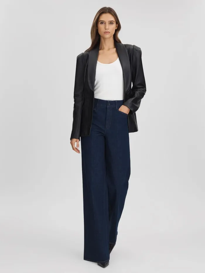 Women Reiss Coats Leather Single Breasted Jacket Black