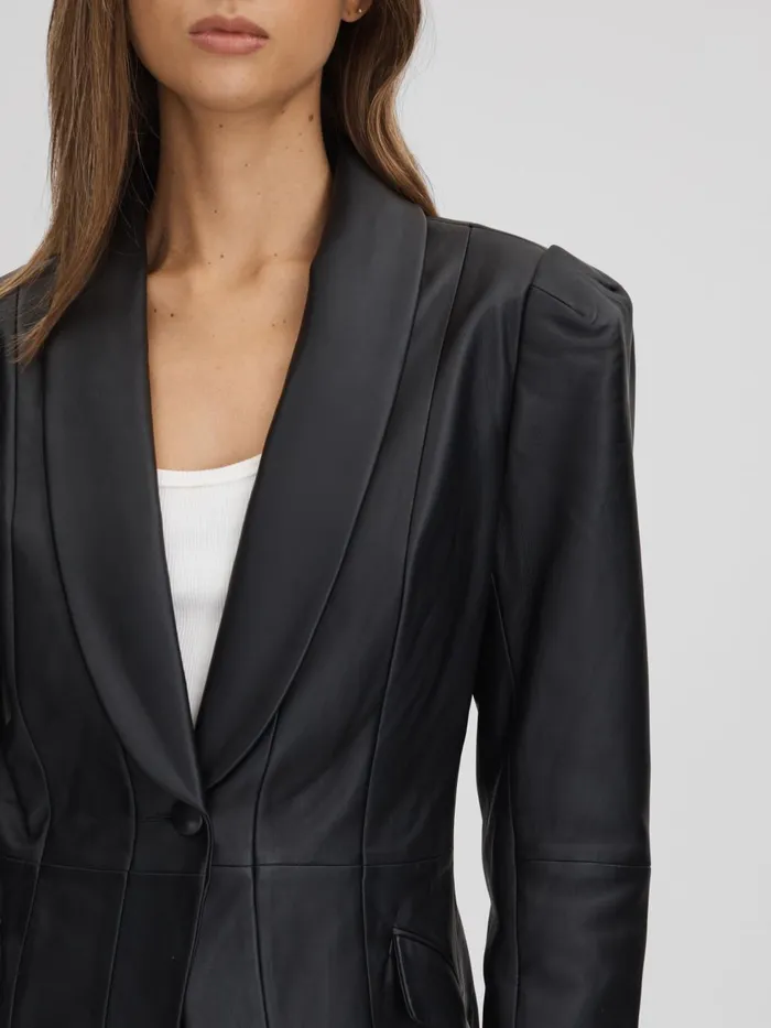 Women Reiss Coats Leather Single Breasted Jacket Black