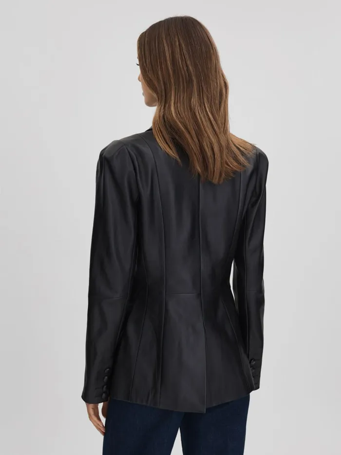 Women Reiss Coats Leather Single Breasted Jacket Black