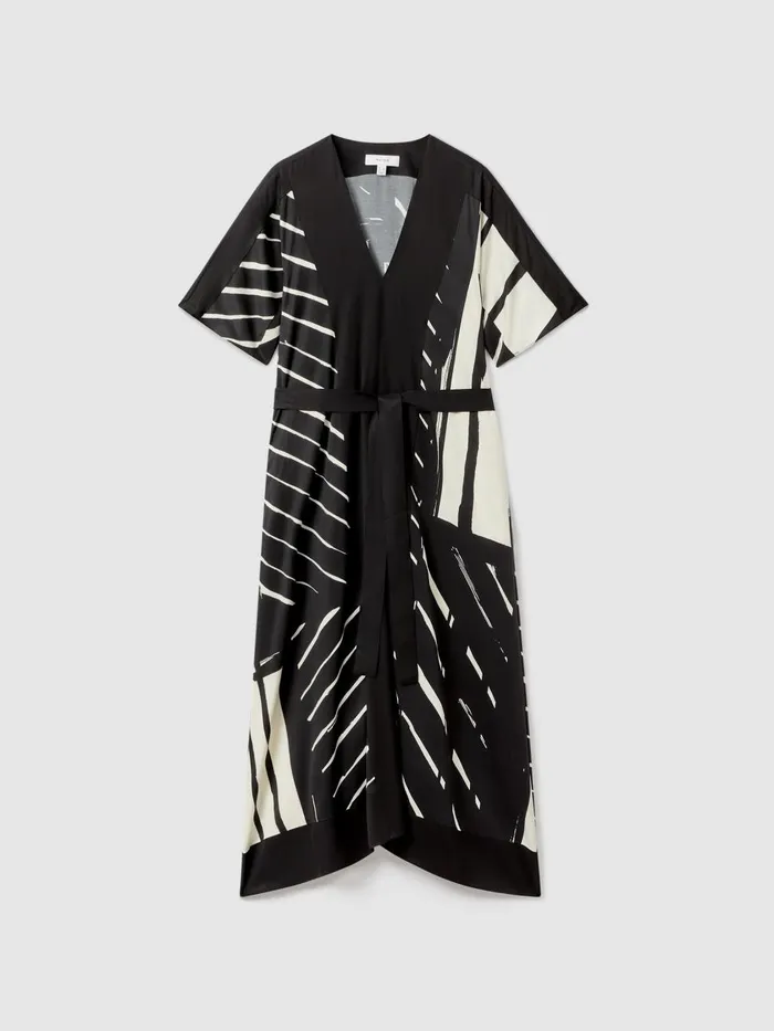 Women Reiss Dresses Cami Printed Fit And Flare Midi Dress Blackwhite