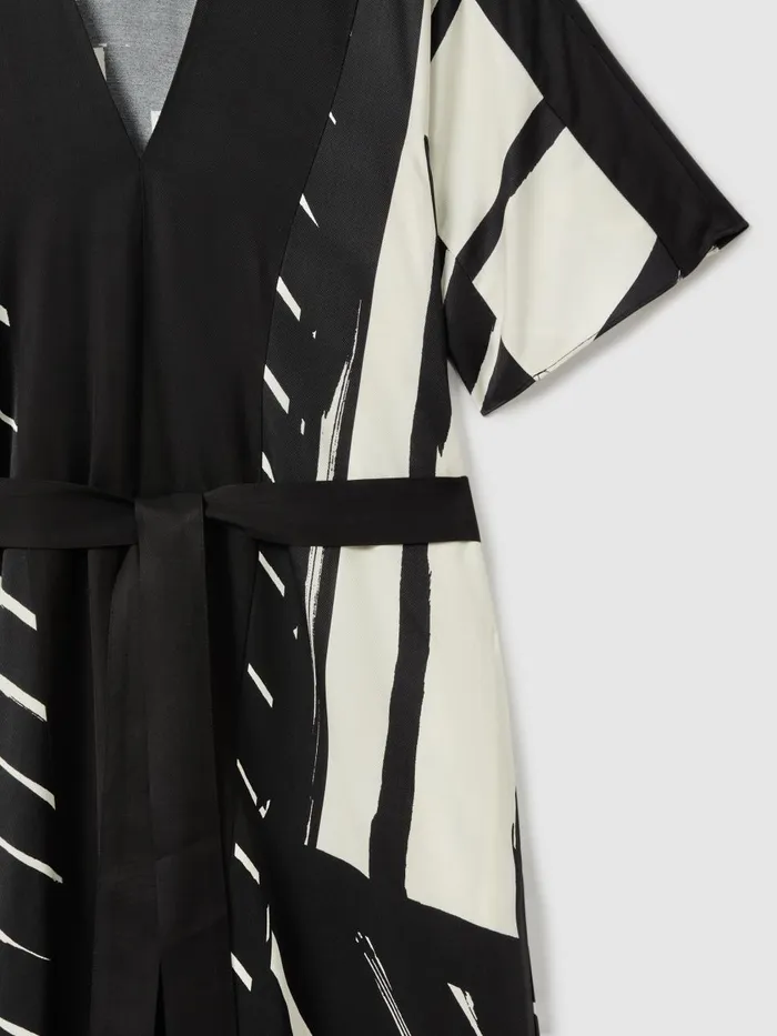 Women Reiss Dresses Cami Printed Fit And Flare Midi Dress Blackwhite