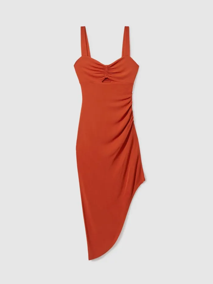 Women Reiss Dresses Carla Jersey Ruched Midi Dress Rust