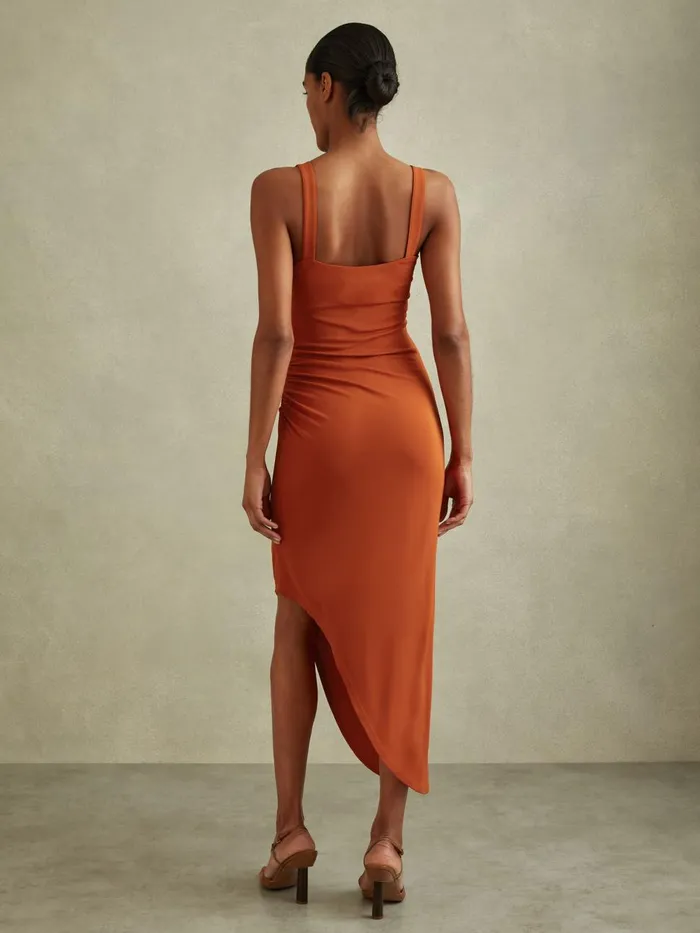 Women Reiss Dresses Carla Jersey Ruched Midi Dress Rust