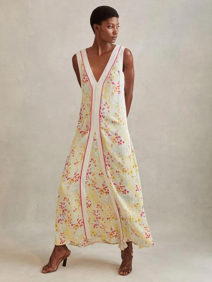 Women Reiss Dresses Eliza Floral Print Maxi Dress Pinkyellow