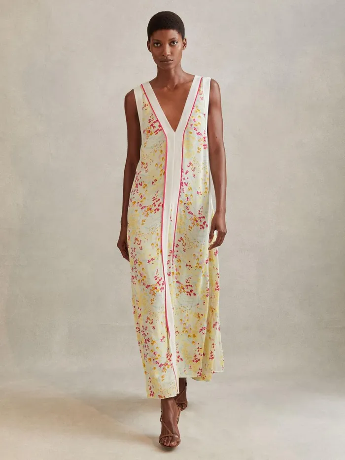 Women Reiss Dresses Eliza Floral Print Maxi Dress Pinkyellow