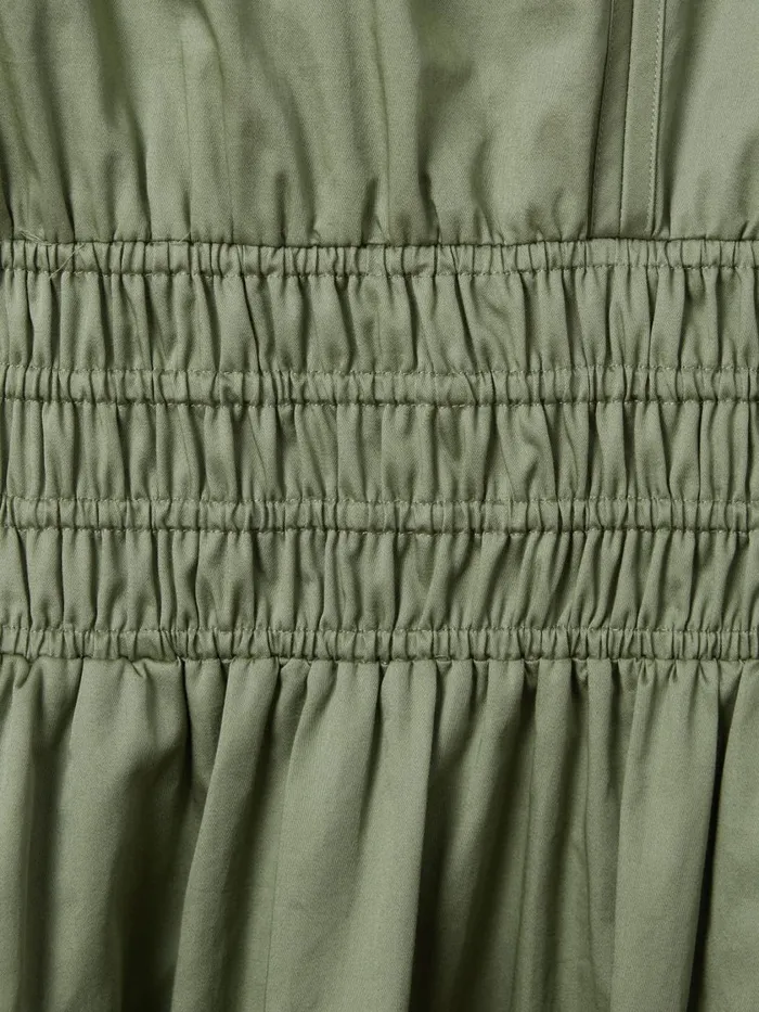Women Reiss Dresses Lena Cotton Ruched Waist Midi Dress Green