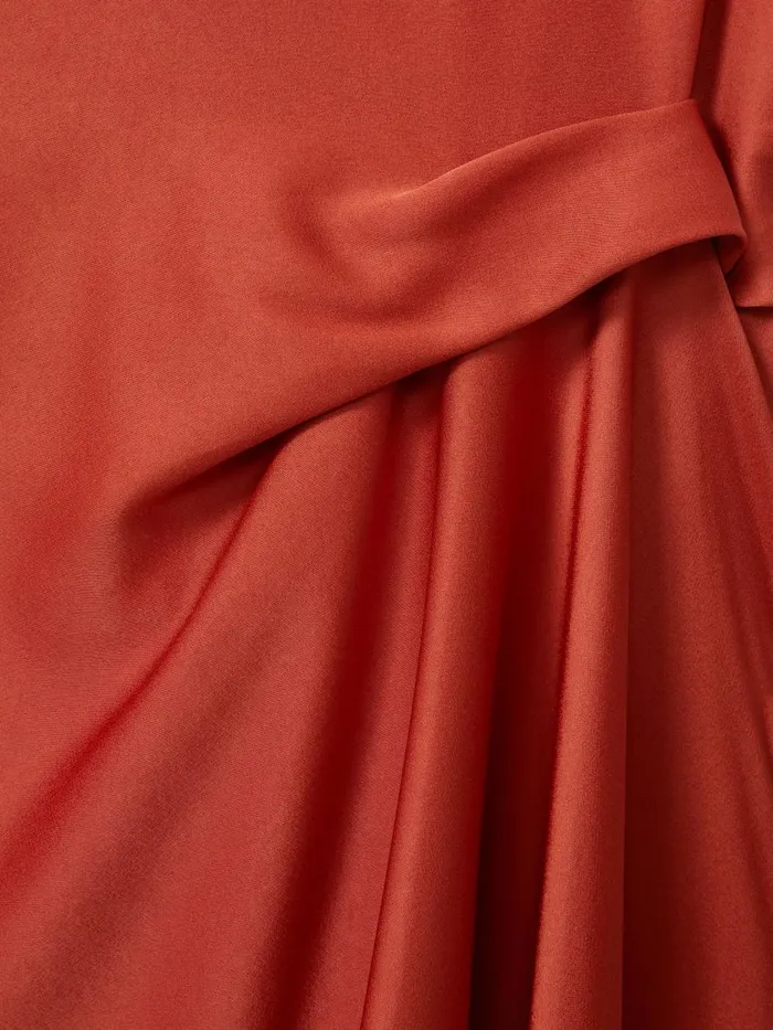 Women Reiss Dresses Micah Satin Drape Tuck Midi Dress Rust