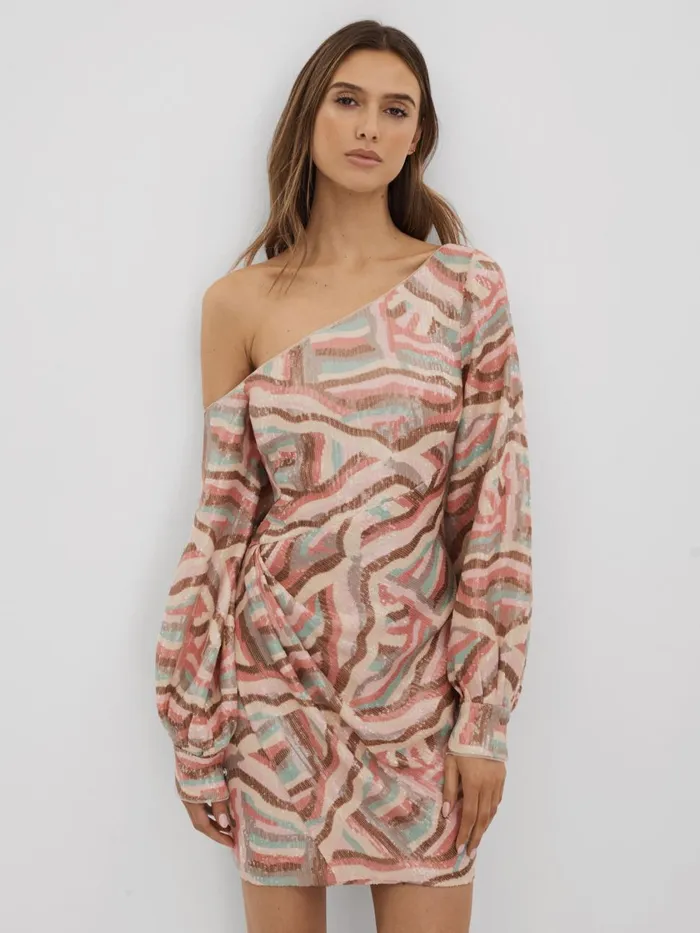 Women Reiss Dresses OffTheShoulder Sequin Mini Dress White Print