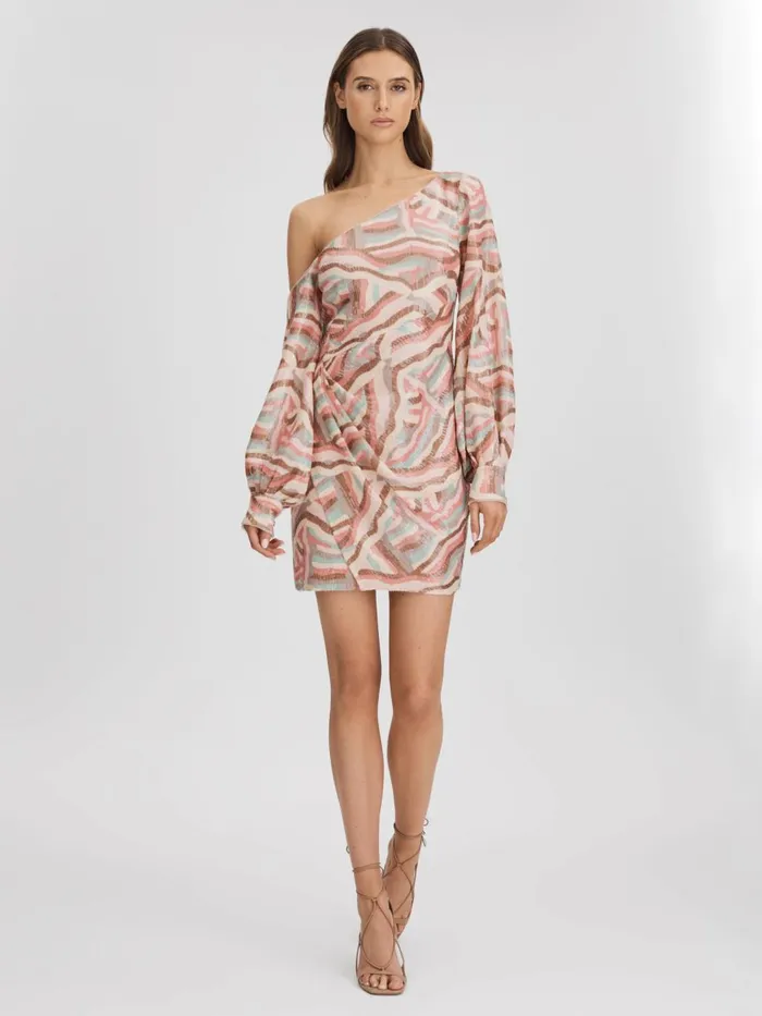 Women Reiss Dresses OffTheShoulder Sequin Mini Dress White Print
