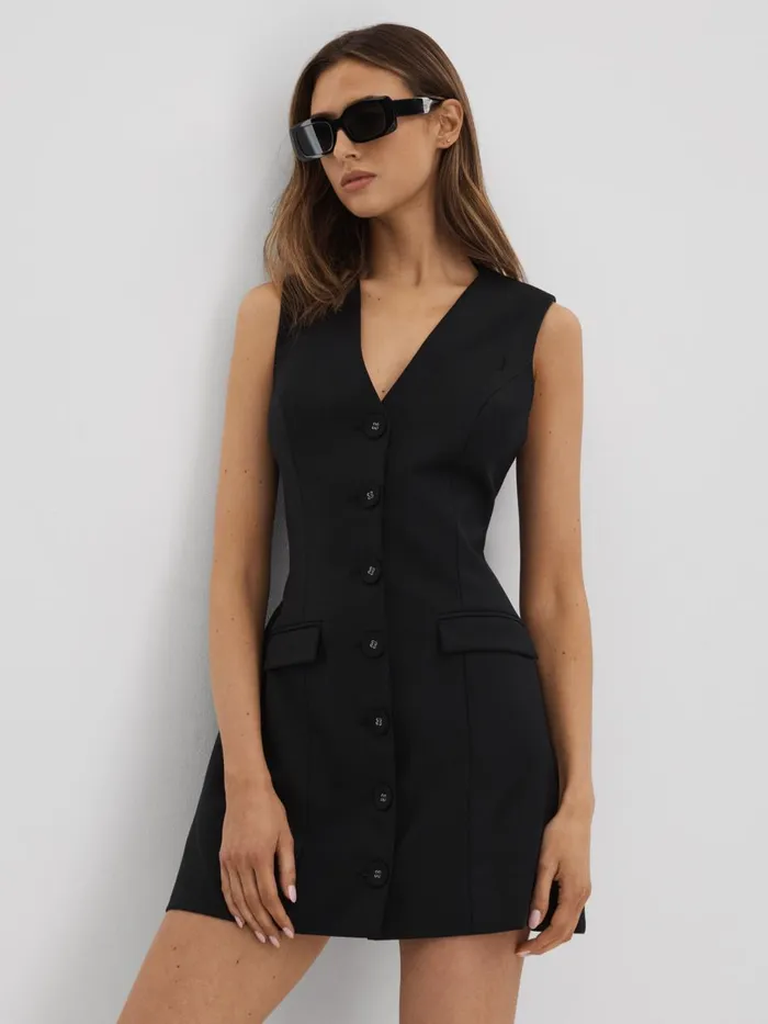 Women Reiss Dresses Quan Single Breasted Mini Dress Black