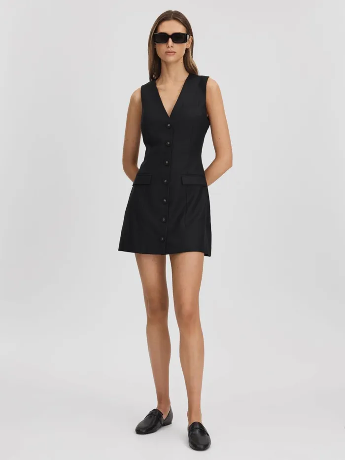 Women Reiss Dresses Quan Single Breasted Mini Dress Black