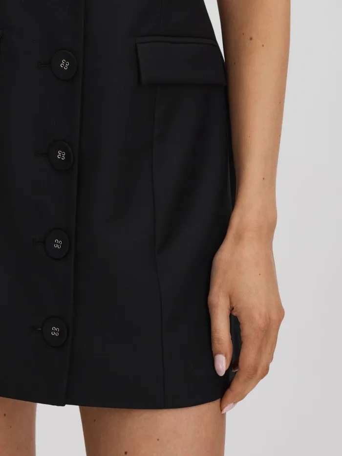 Women Reiss Dresses Quan Single Breasted Mini Dress Black