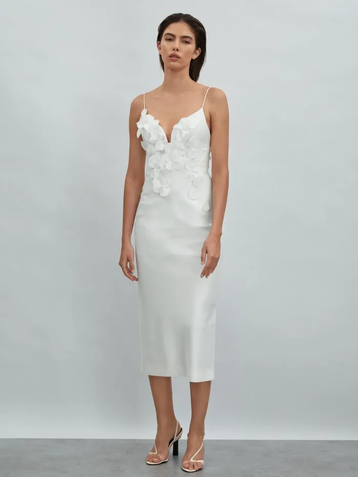 Women Reiss Dresses Ruffle Midi Dress Ivory