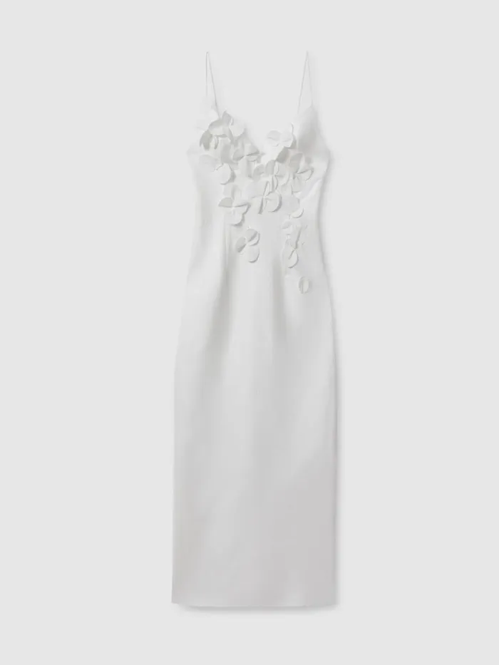 Women Reiss Dresses Ruffle Midi Dress Ivory
