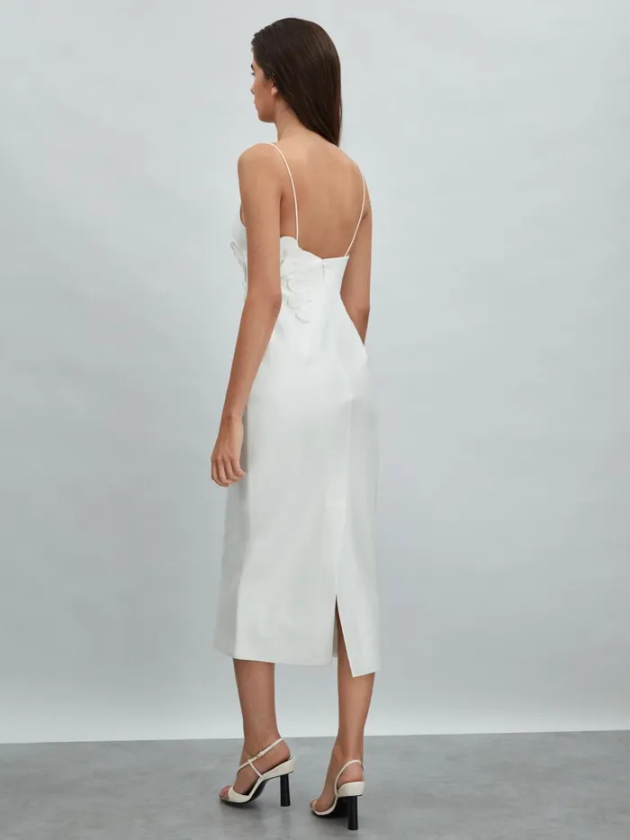 Women Reiss Dresses Ruffle Midi Dress Ivory