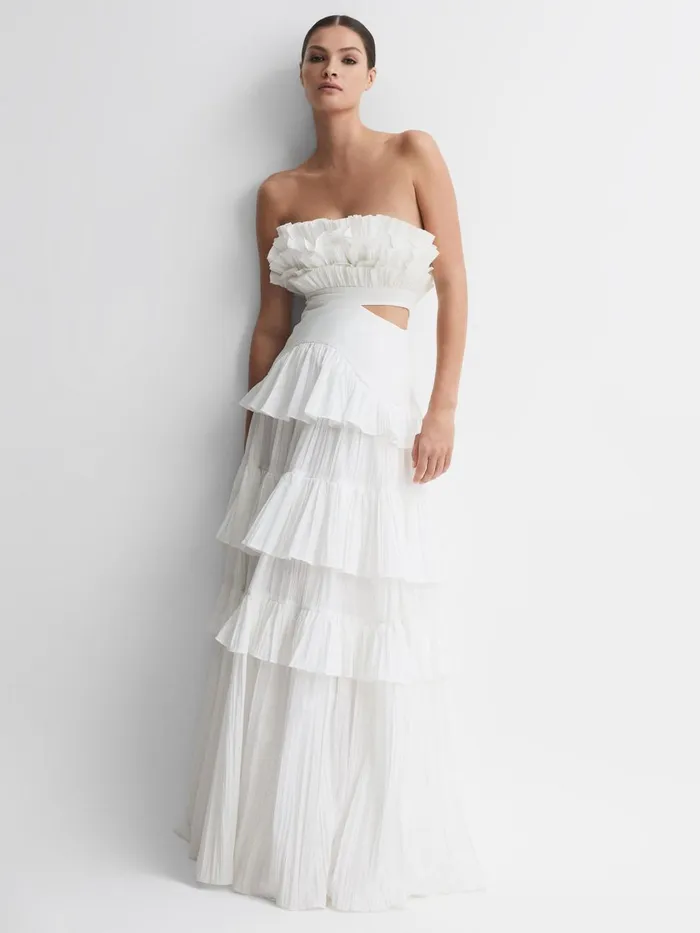 Women Reiss Dresses Strapless Tiered Maxi Dress Ivory