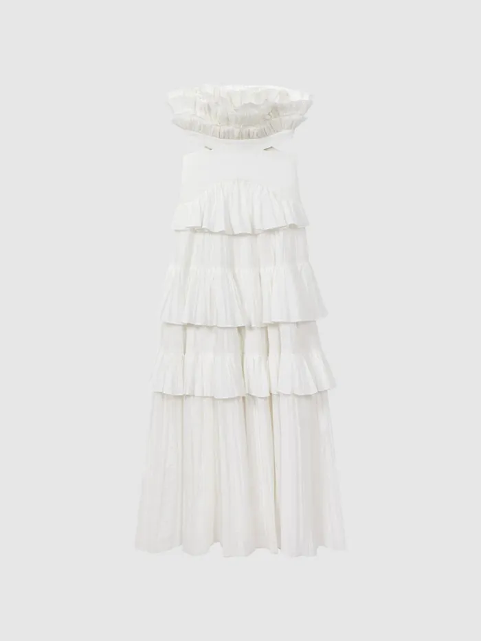 Women Reiss Dresses Strapless Tiered Maxi Dress Ivory