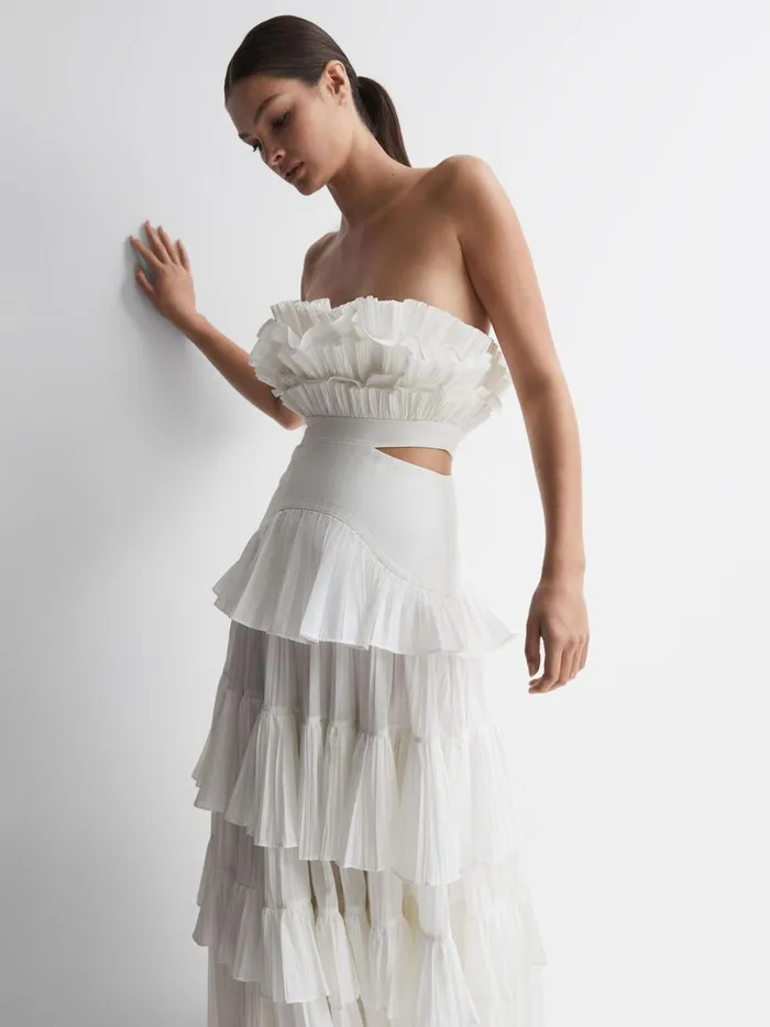 Women Reiss Dresses Strapless Tiered Maxi Dress Ivory