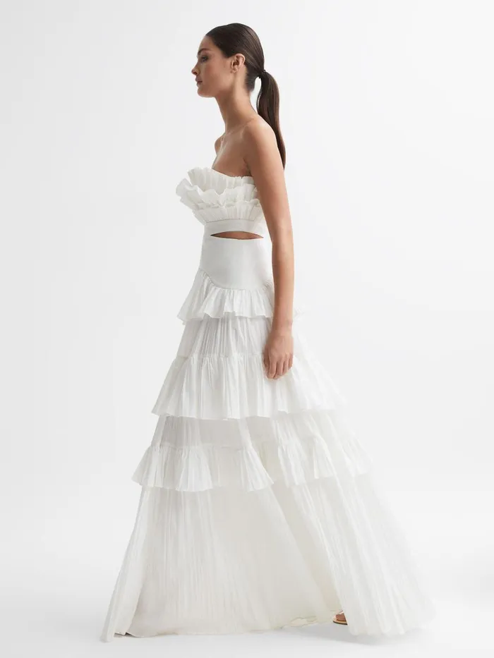 Women Reiss Dresses Strapless Tiered Maxi Dress Ivory