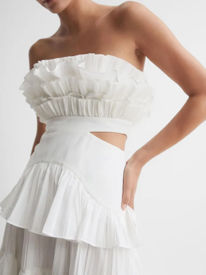 Women Reiss Dresses Strapless Tiered Maxi Dress Ivory