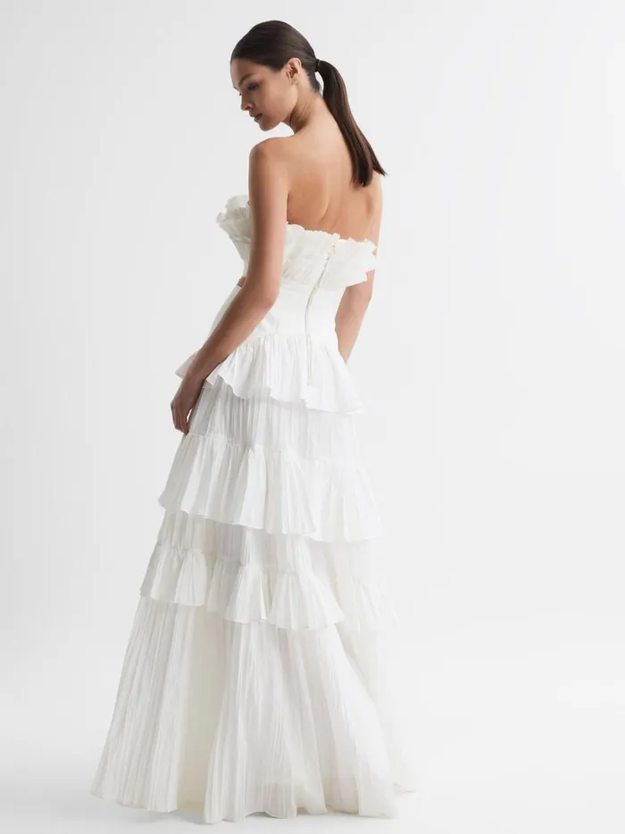 Women Reiss Dresses Strapless Tiered Maxi Dress Ivory