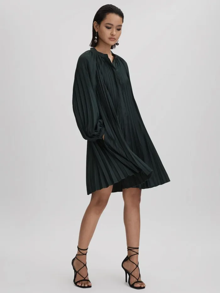 Women Reiss Dresses Trina Pleated Belted Mini Dress Green
