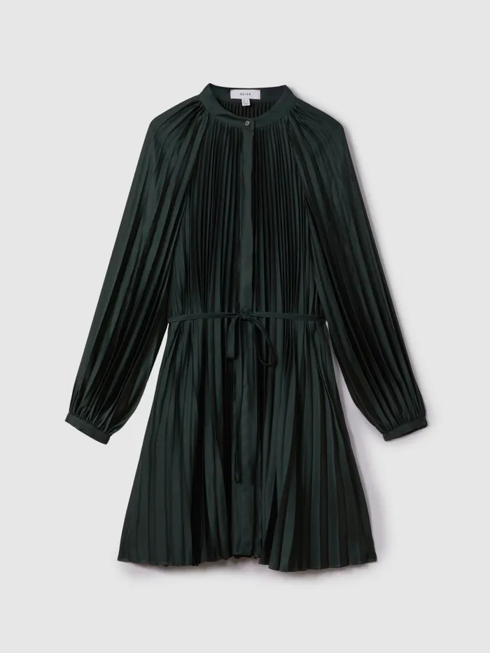 Women Reiss Dresses Trina Pleated Belted Mini Dress Green