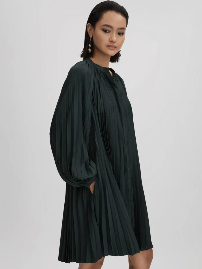 Women Reiss Dresses Trina Pleated Belted Mini Dress Green