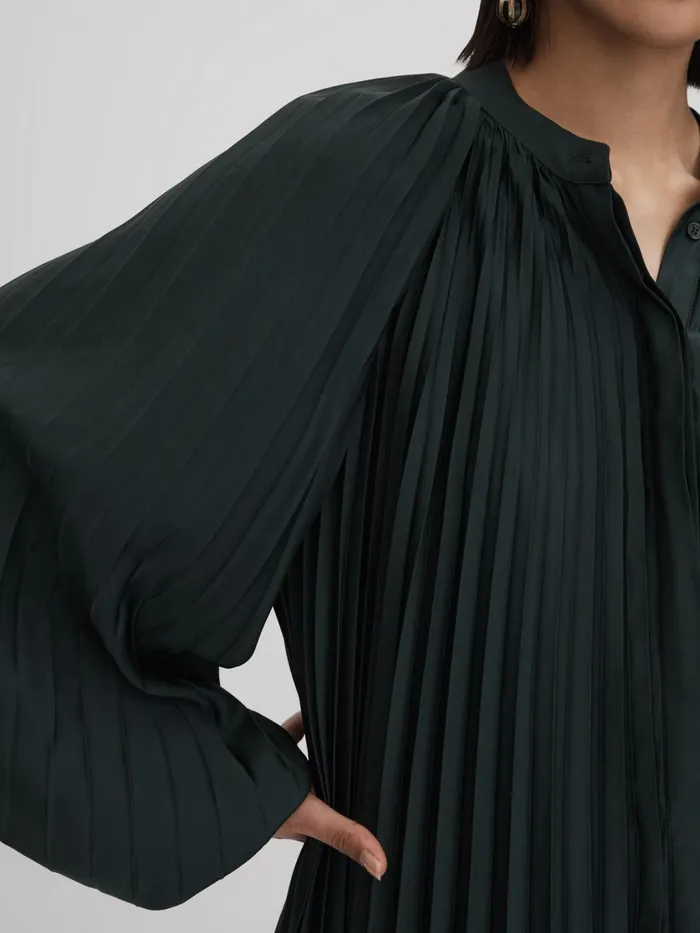 Women Reiss Dresses Trina Pleated Belted Mini Dress Green