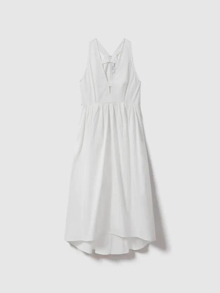 Women Reiss Dresses Yana Cotton Blend HighLow Midi Dress White