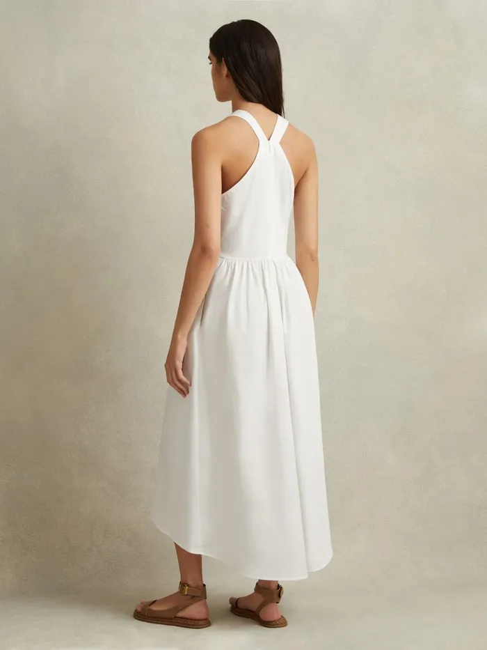 Women Reiss Dresses Yana Cotton Blend HighLow Midi Dress White