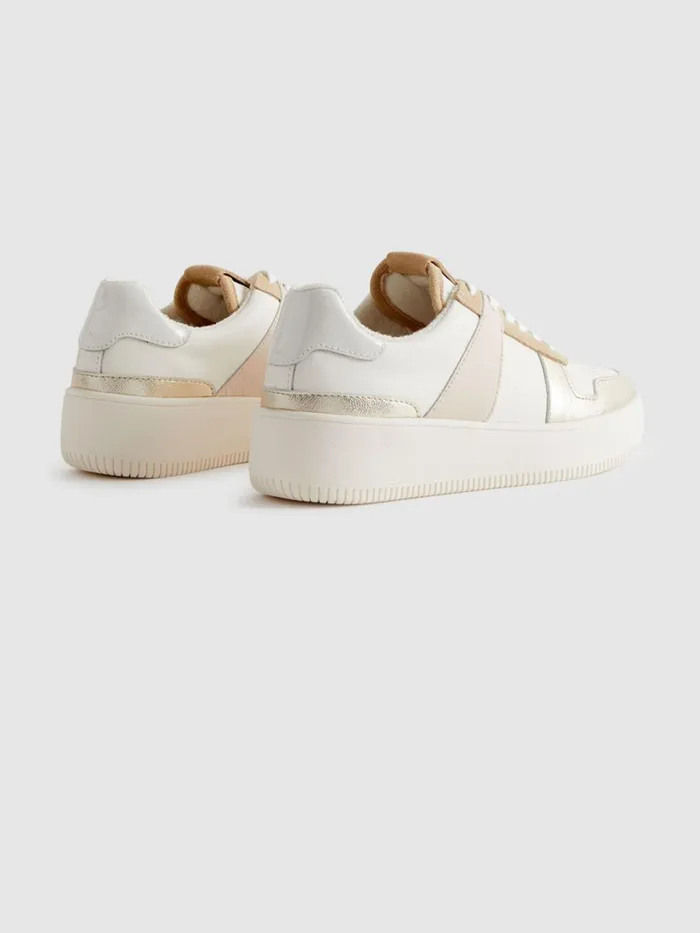 Women Reiss Flats Aira Mid Top Leather Trainers Whitegold