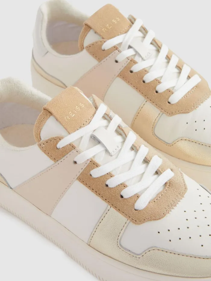 Women Reiss Flats Aira Mid Top Leather Trainers Whitegold