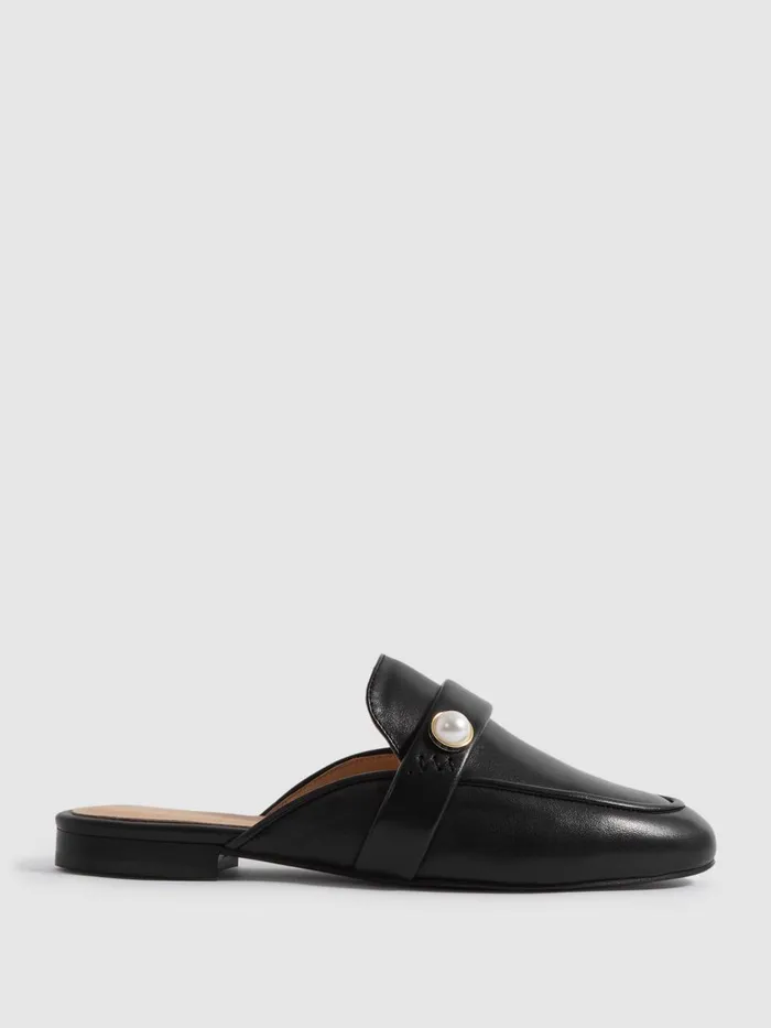 Women Reiss Flats Elphick Leather SlipOn Flats Black
