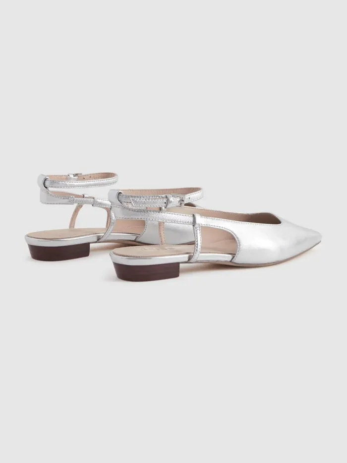 Women Reiss Flats Freya Leather Slingback Ballerina Flats Silver