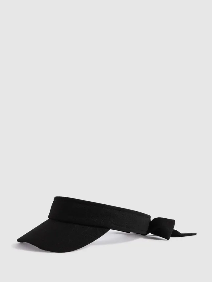 Women Reiss Hats Gloves and Scarves Vanessa Tie Back Visor With Linen Black