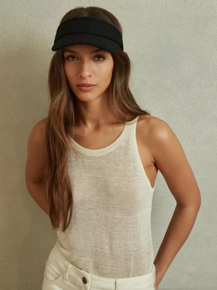Women Reiss Hats Gloves and Scarves Vanessa Tie Back Visor With Linen Black