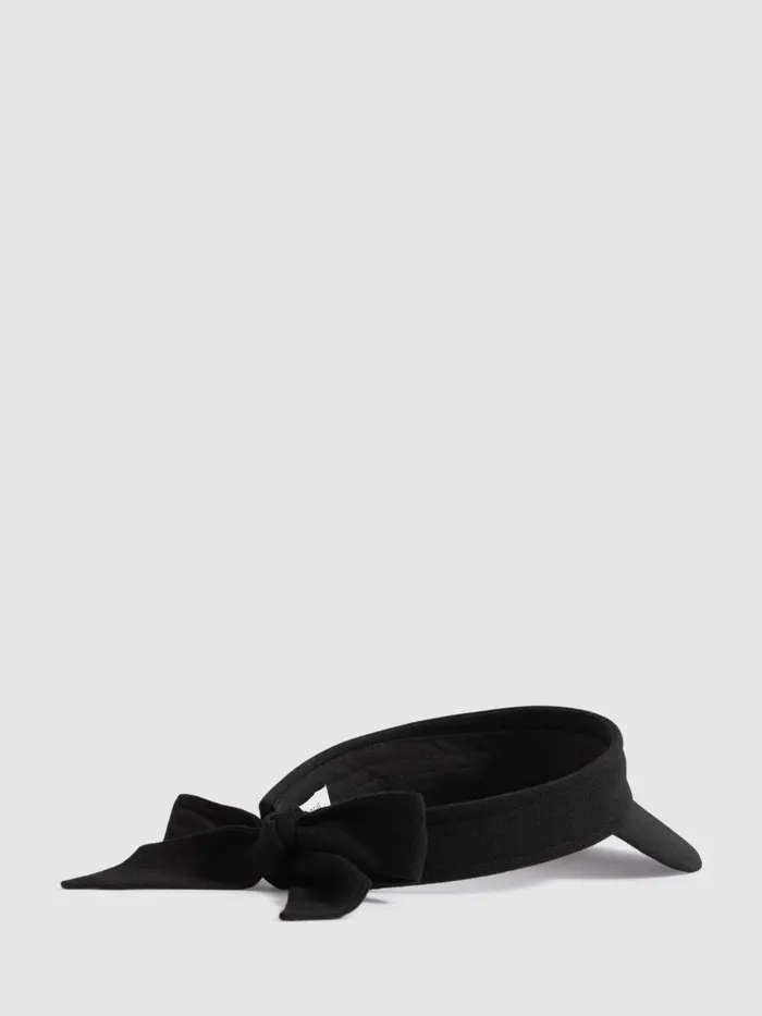 Women Reiss Hats Gloves and Scarves Vanessa Tie Back Visor With Linen Black