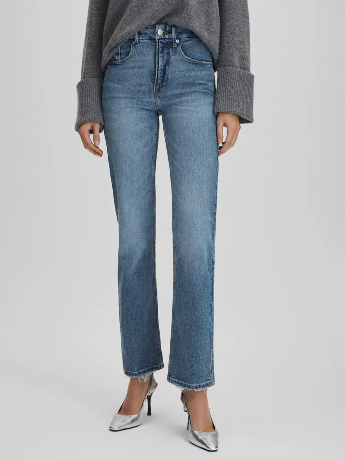 Women Reiss Jeans American Good American Distressed Straight Leg Jeans Indigo Women Reiss Jeans American Good American Distressed Straight Leg Jeans Indigo