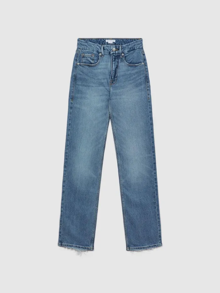 Women Reiss Jeans American Good American Distressed Straight Leg Jeans Indigo
